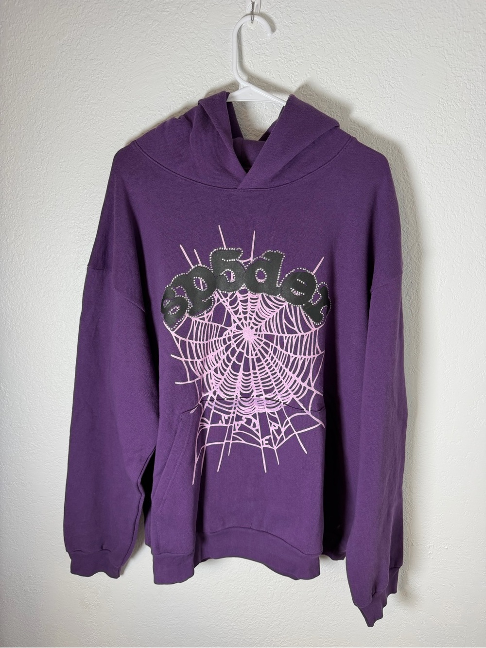 Sp5der Worldwide Purple Rhinestone Spider Web Hoodie Sweatshirt Size XL